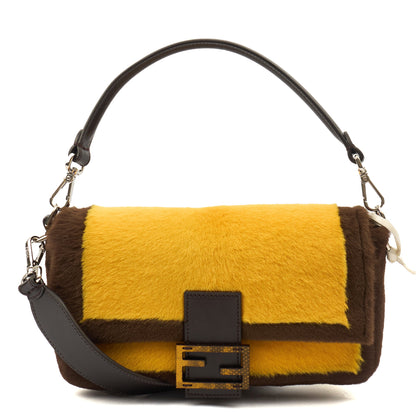 Fendi Shoulder Bag Baguette in Yellow, Fur — Front View