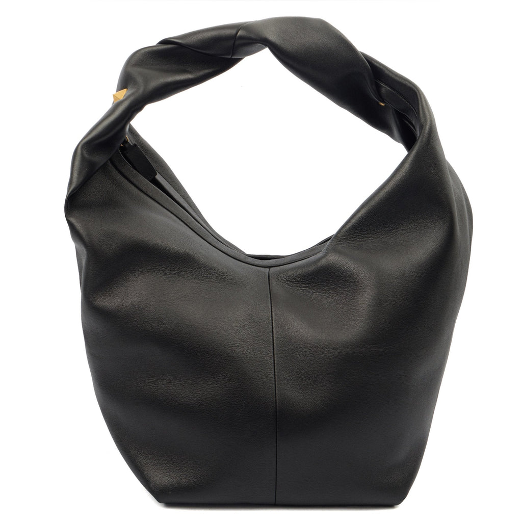 Valentino Tote Rockstud Hobo in Black, Calfskin — Front View