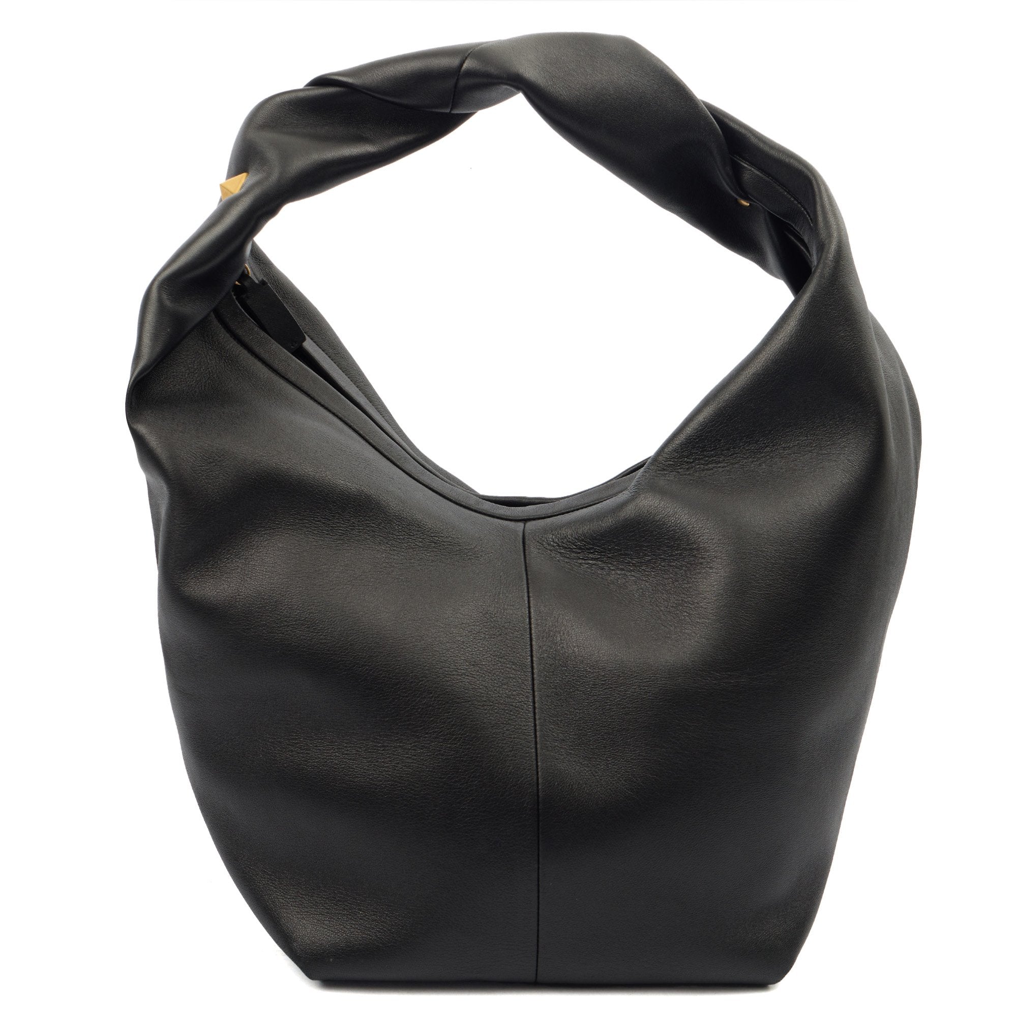 Valentino Tote Rockstud Hobo in Black, Calfskin — Front View