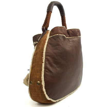 Fendi Tote Vintage Hobo in Brown, Fabric — Side View