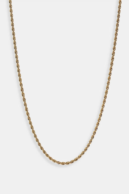 Cernucci 3mm Rope Chain - Gold — 16" — Side View
