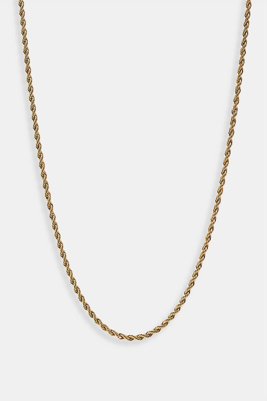 Cernucci 3mm Rope Chain - Gold — 16" — Side View