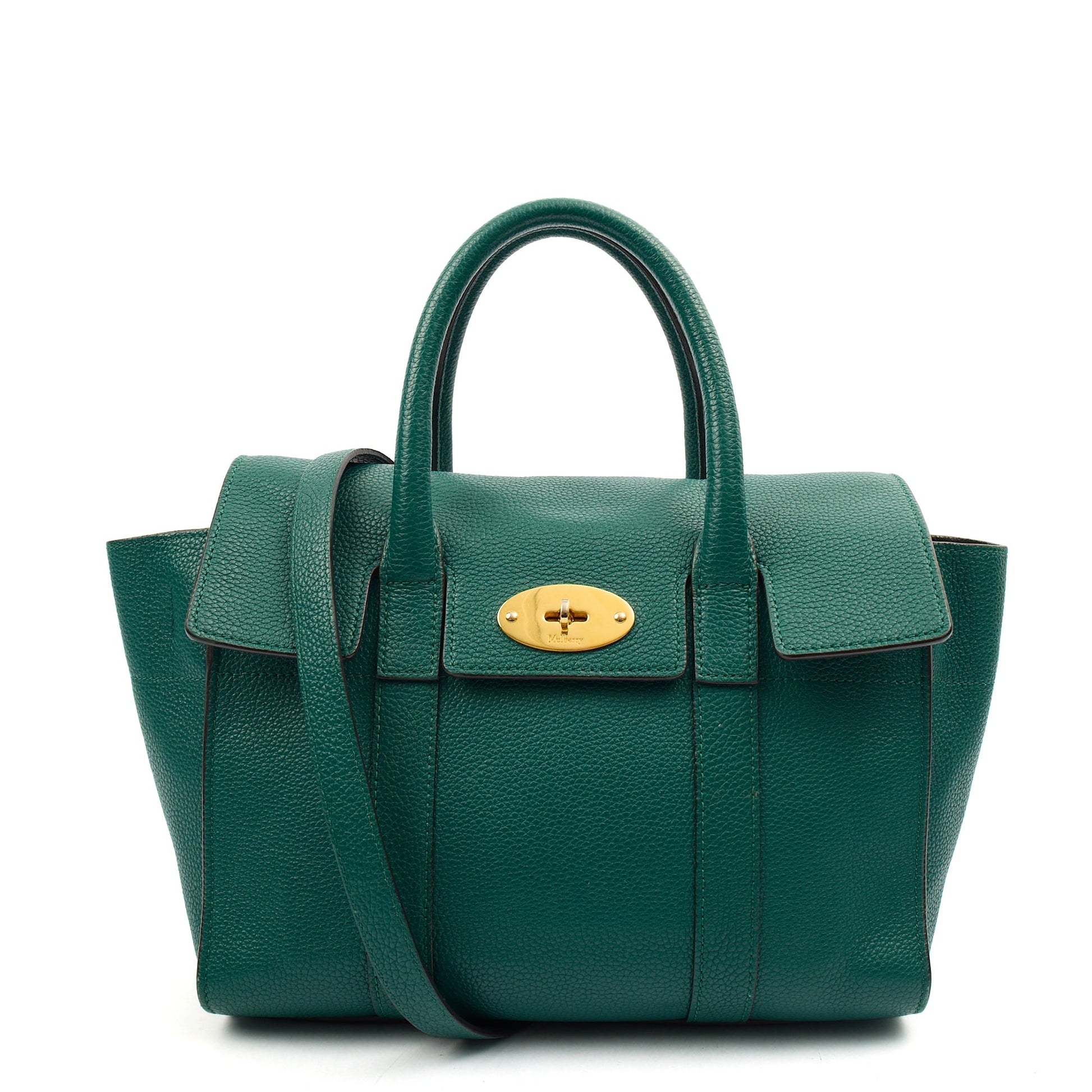 Mulberry Tote Bayswater with Strap- Small in Ocean Green, Leather — Front View
