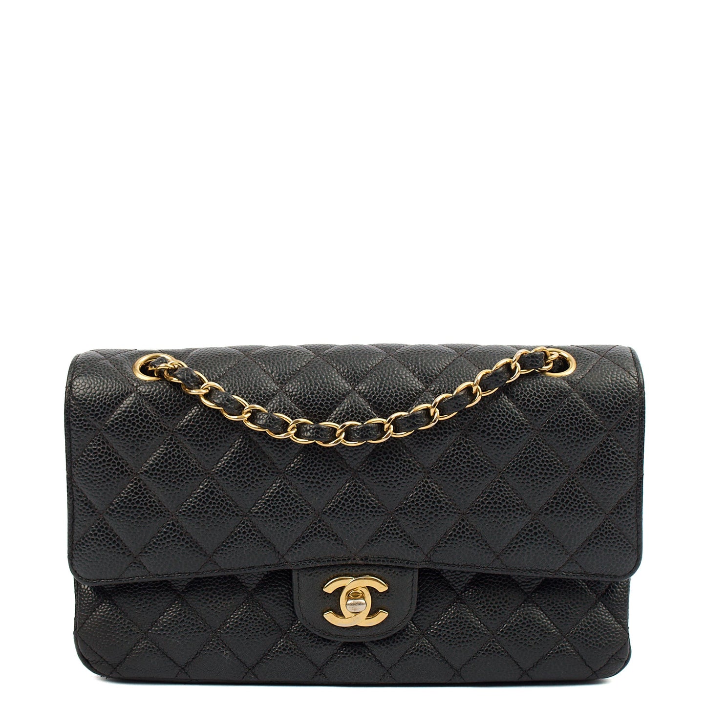 Chanel Shoulder Bag Classic Double Flap - Medium in Black, Leather — Front View