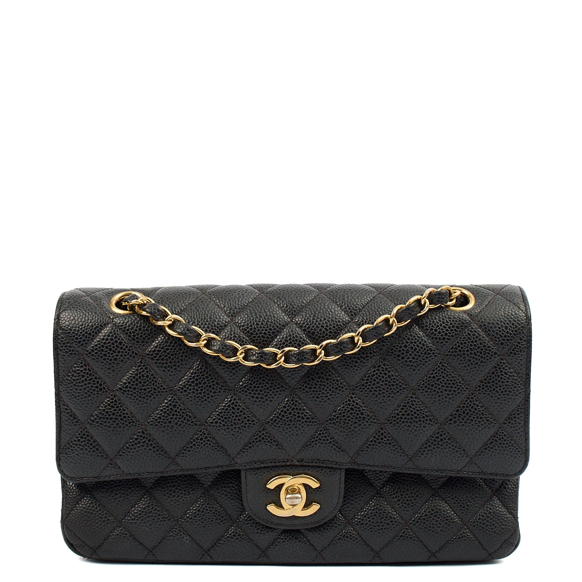 Chanel Shoulder Bag Classic Double Flap - Medium in Black, Leather — Front View