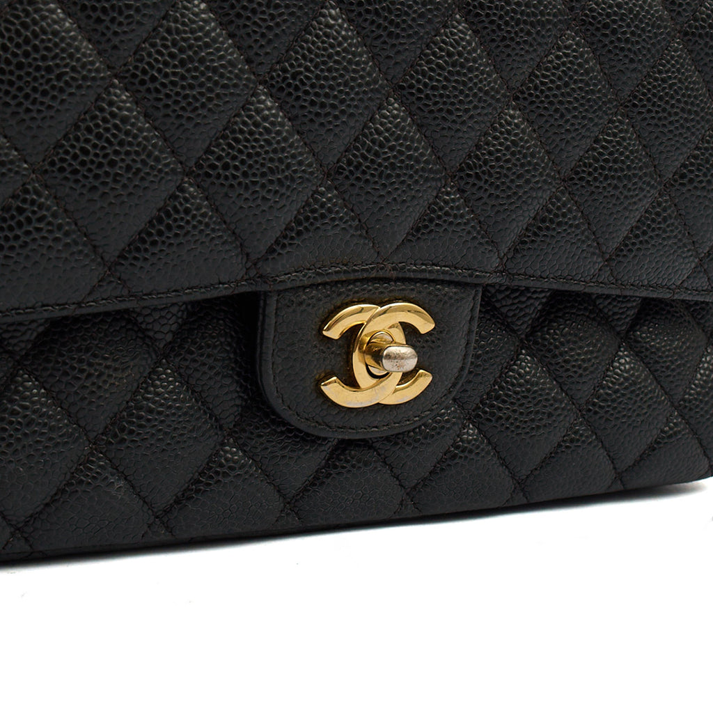 Chanel Shoulder Bag Classic Double Flap - Medium in Black, Leather — Side View