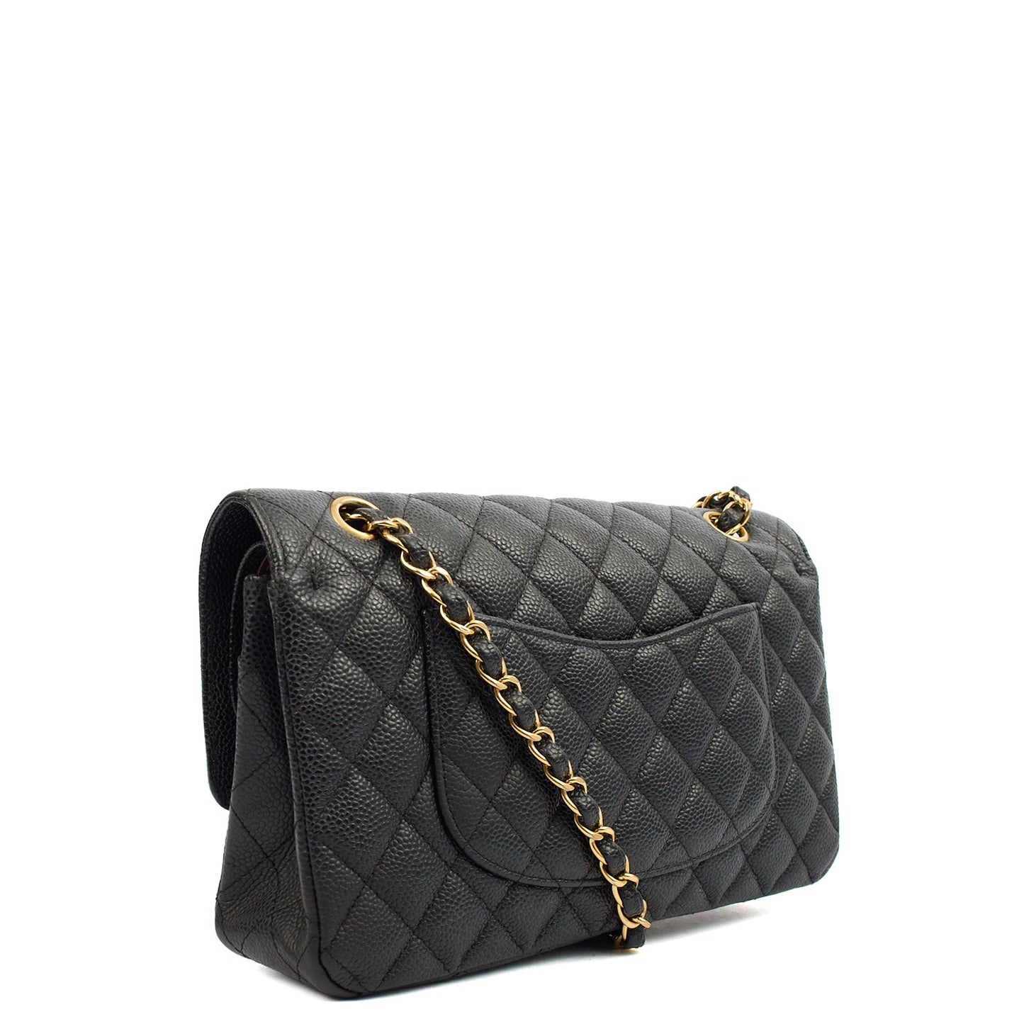 Chanel Shoulder Bag Classic Double Flap - Medium in Black, Leather — Back View