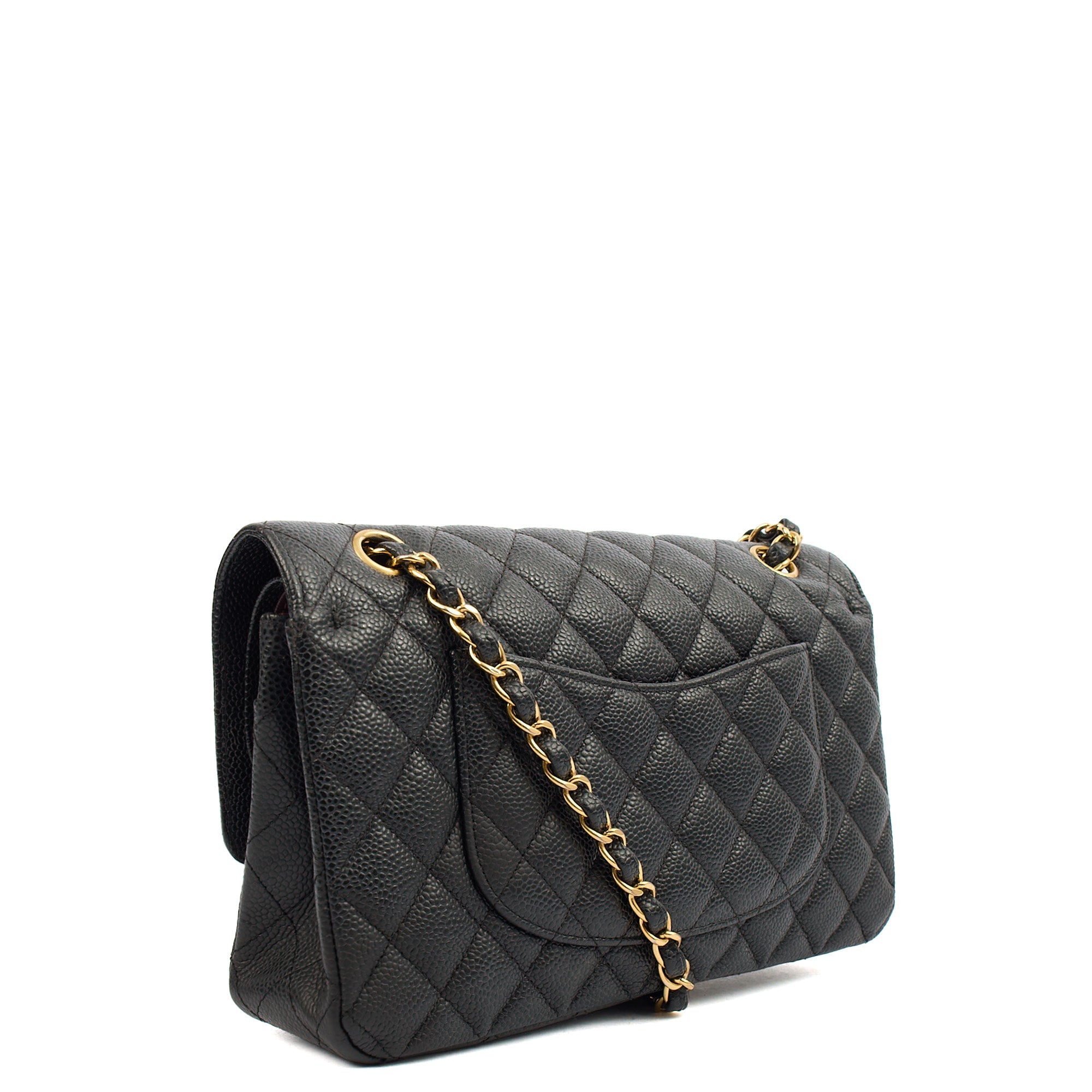 Chanel Shoulder Bag Classic Double Flap - Medium in Black, Leather — Back View