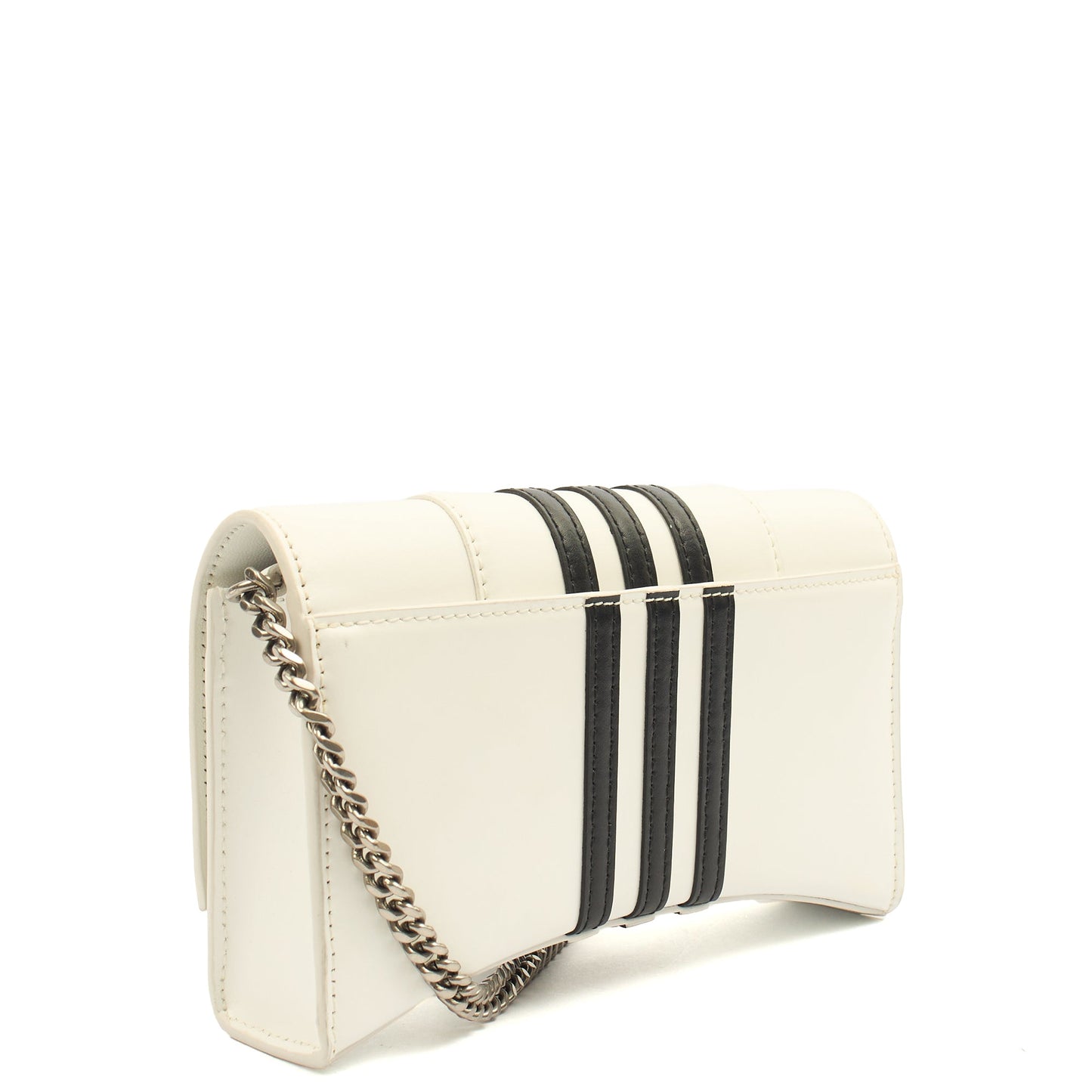 Balenciaga Cross Body Hourglass Wallet on Chain in White, Leather — Side View