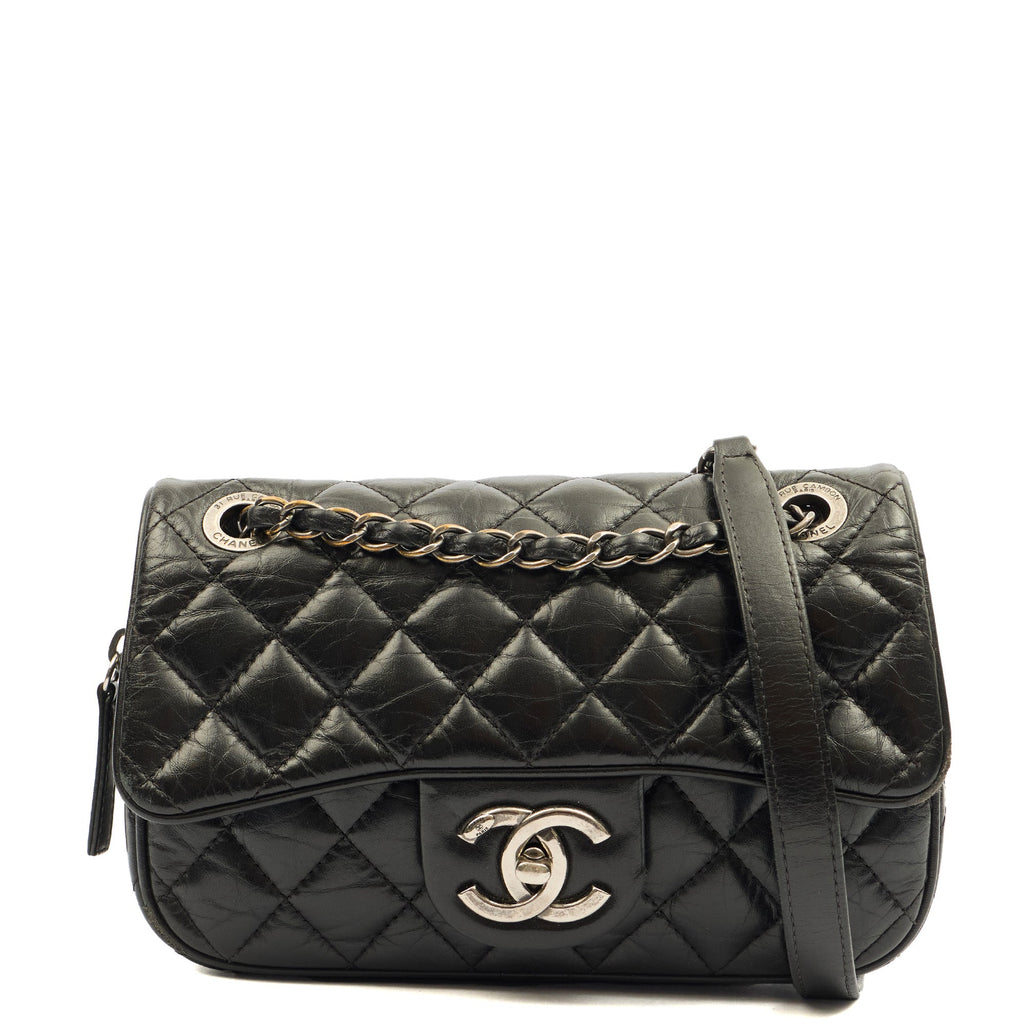 Chanel Cross Body Flap Bag in Black, Calfskin Leather — Front View