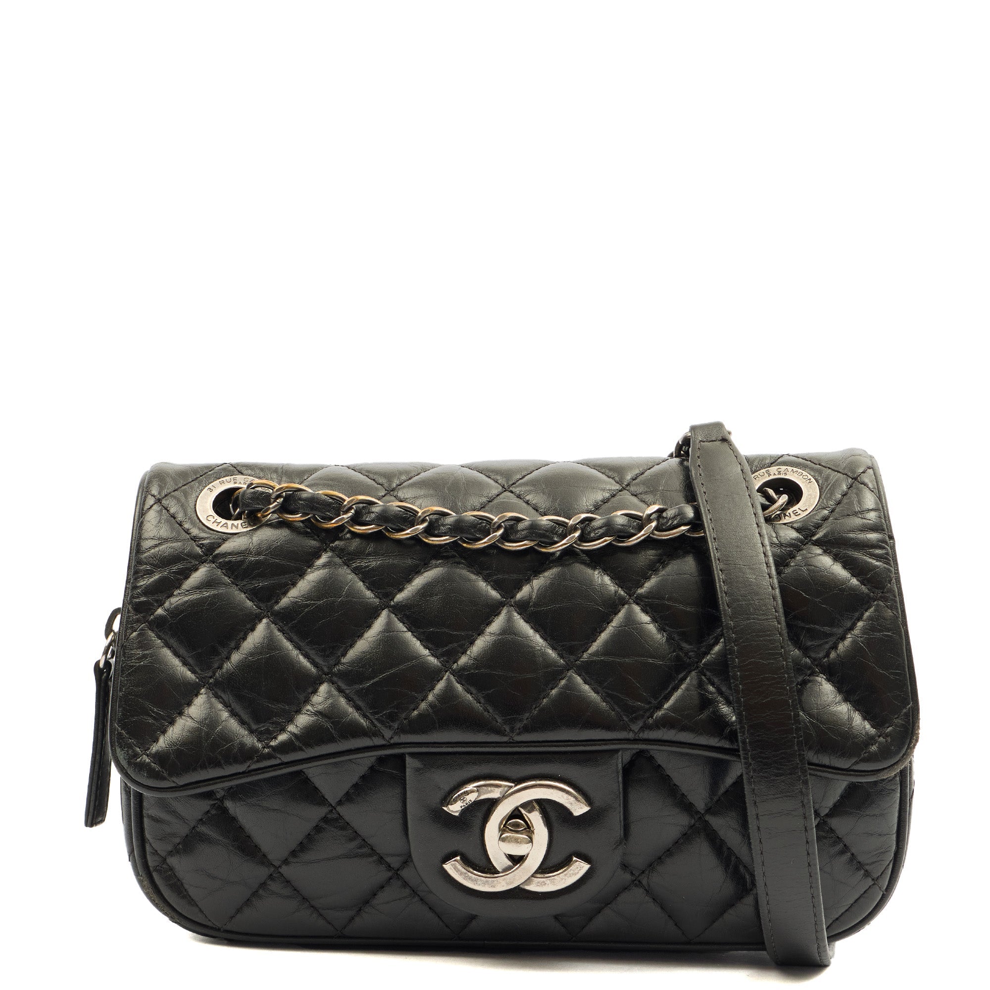Chanel Cross Body Flap Bag in Black, Calfskin Leather — Alternate View 11