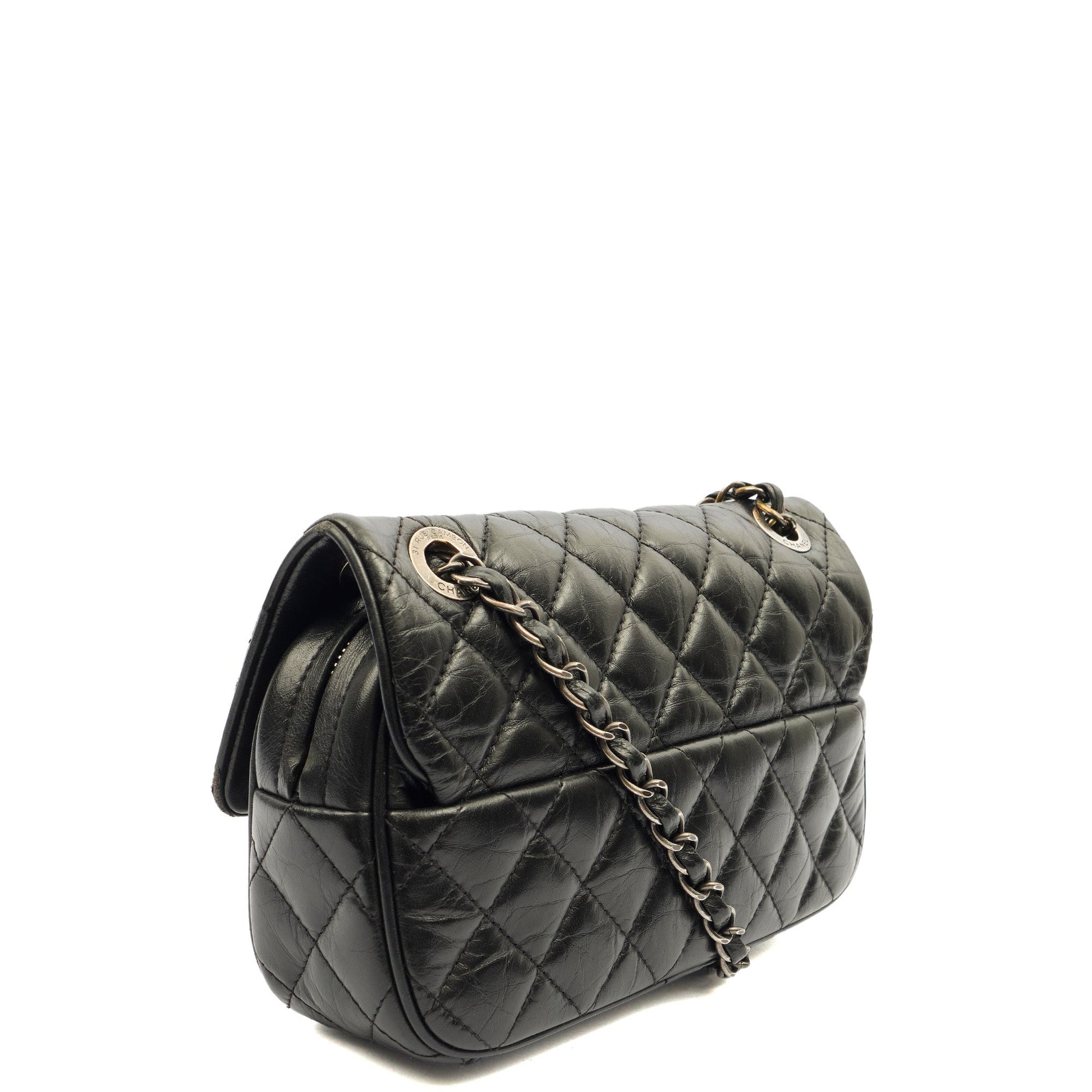Chanel Cross Body Flap Bag in Black, Calfskin Leather — Side View
