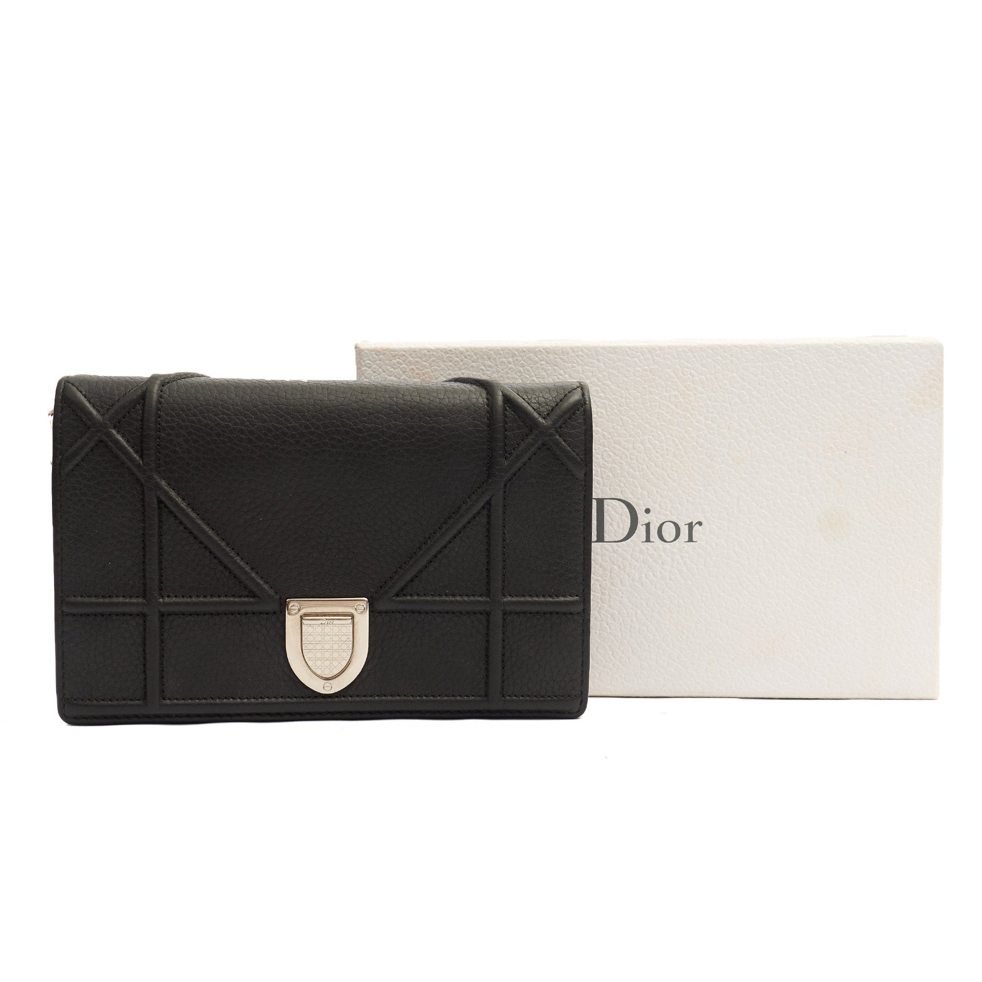 Christian Dior Cross Body Diorama WOC in Black, Leather — Side View