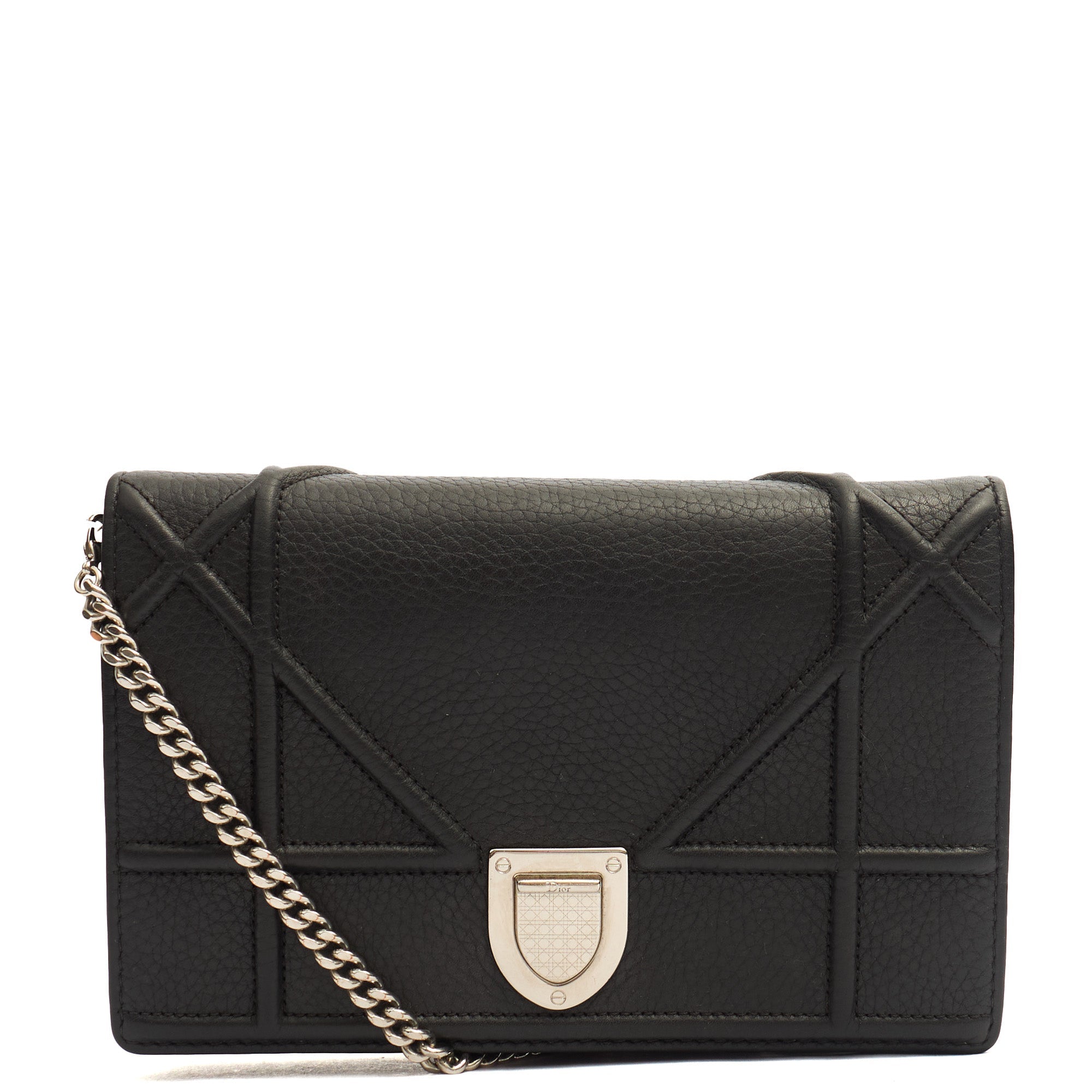 Christian Dior Cross Body Diorama WOC in Black, Leather — Front View
