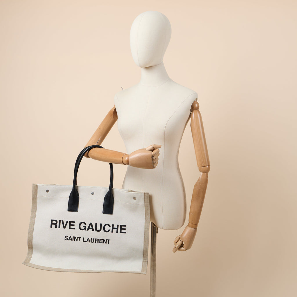 Saint Laurent Tote Rive Gauche Tote in Neutral, Fabric — Side View