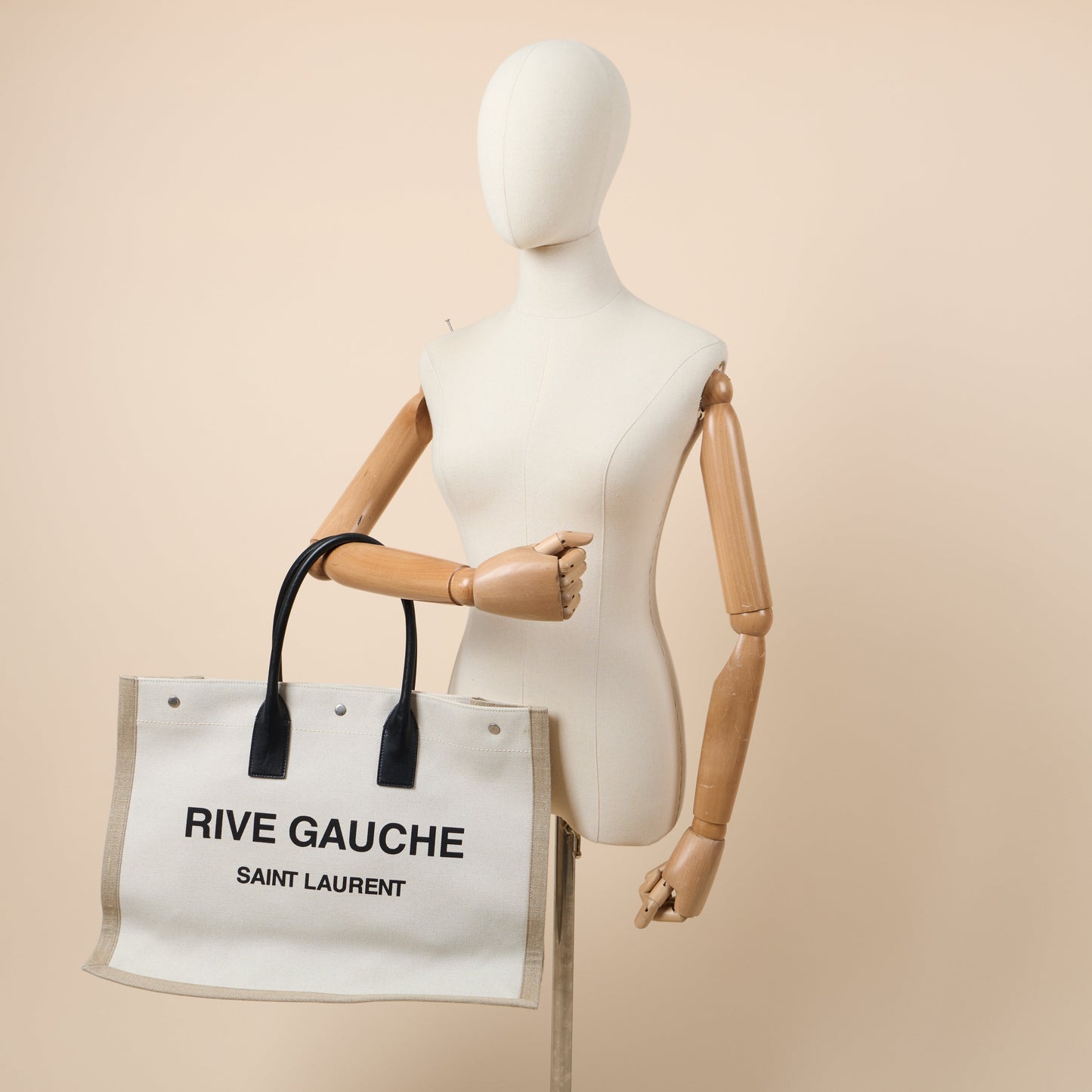 Saint Laurent Tote Rive Gauche Tote in Neutral, Fabric — Side View