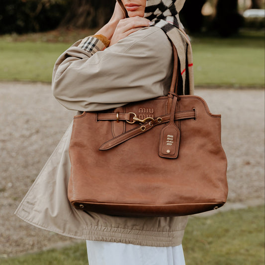 Miu Miu Tote Tote in Brown, Leather — Side View