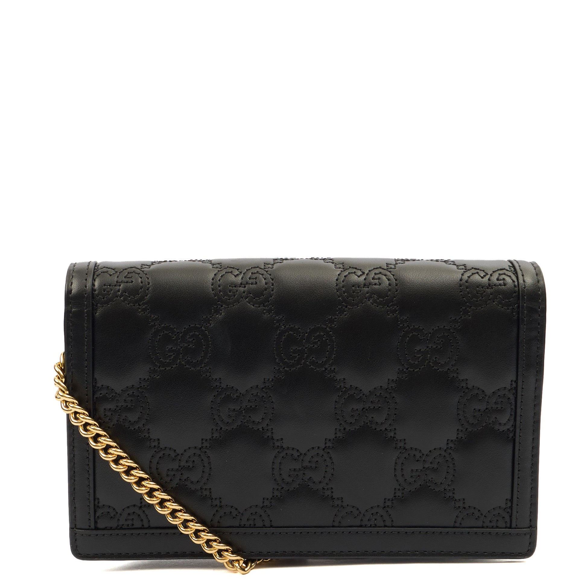 Gucci Cross Body Wallet On Chain  in Black, Leather — Back View