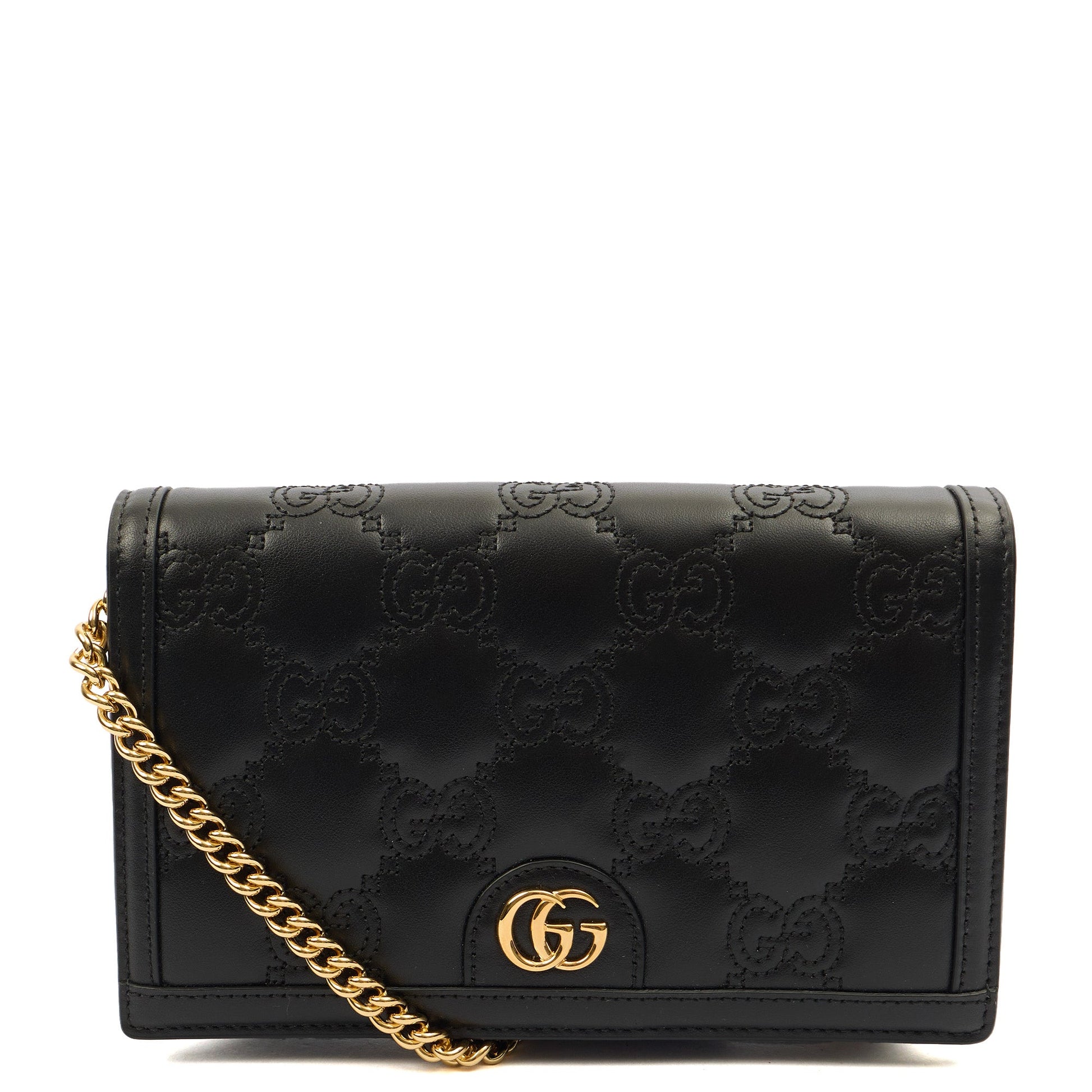 Gucci Cross Body Wallet On Chain  in Black, Leather — Front View