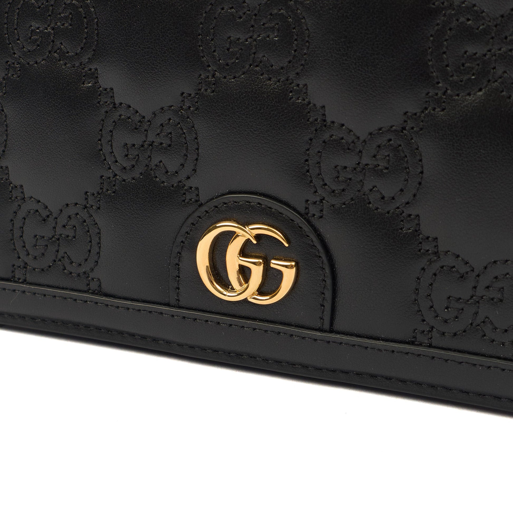 Gucci Cross Body Wallet On Chain  in Black, Leather — Detail View