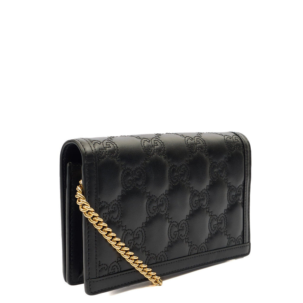 Gucci Cross Body Wallet On Chain  in Black, Leather — Side View