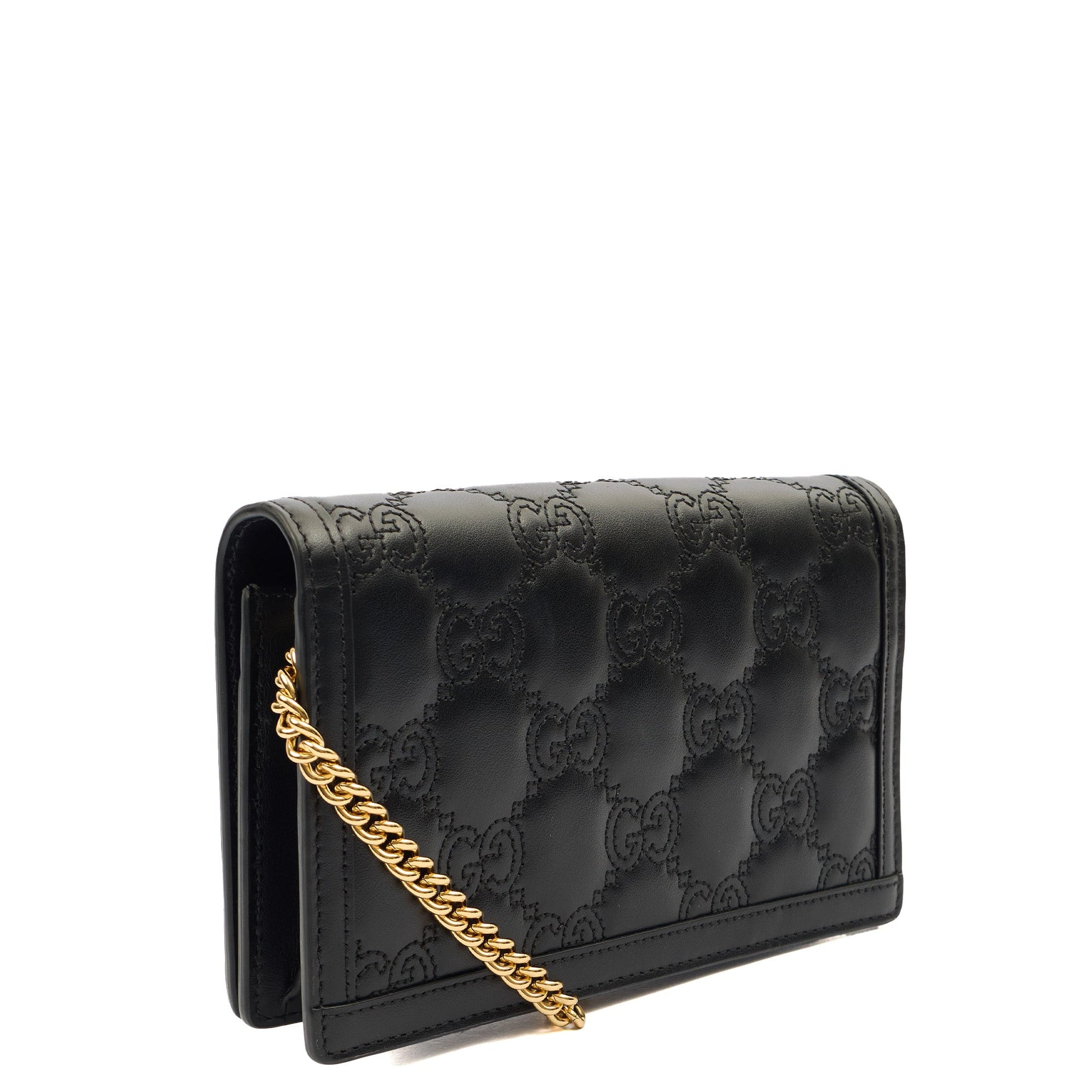 Gucci Cross Body Wallet On Chain  in Black, Leather — Side View
