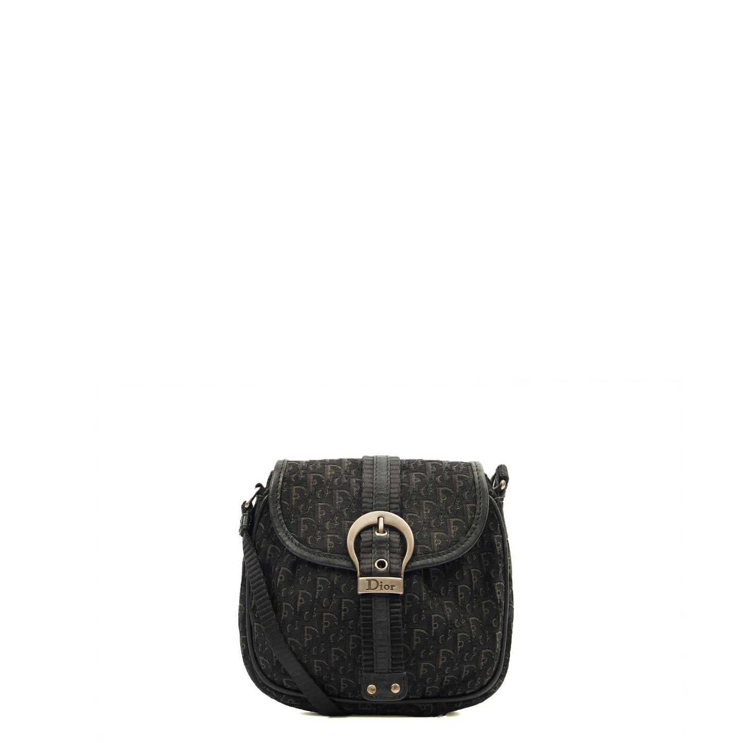 Christian Dior Cross Body Trotter Pouch in Black, Diorissimo Canvas — Front View