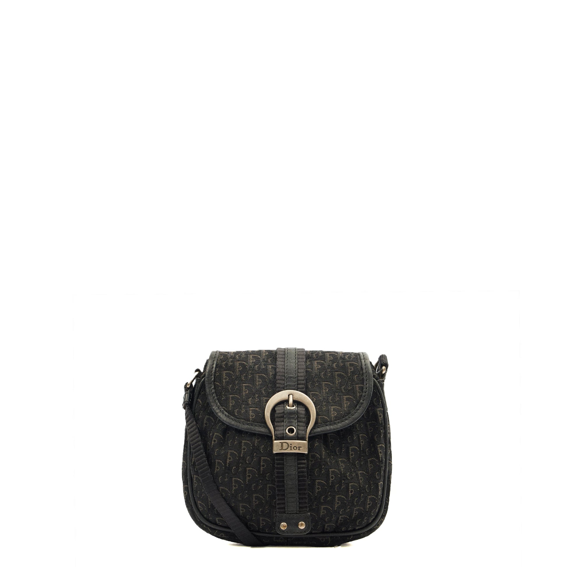 Christian Dior Cross Body Trotter Pouch in Black, Diorissimo Canvas — Front View