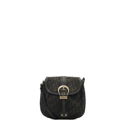 Christian Dior Cross Body Trotter Pouch in Black, Diorissimo Canvas — Front View