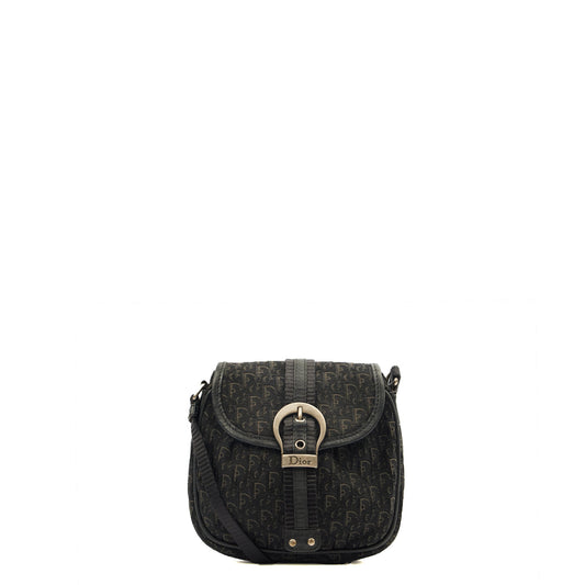 Christian Dior Cross Body Trotter Pouch in Black, Diorissimo Canvas — Front View