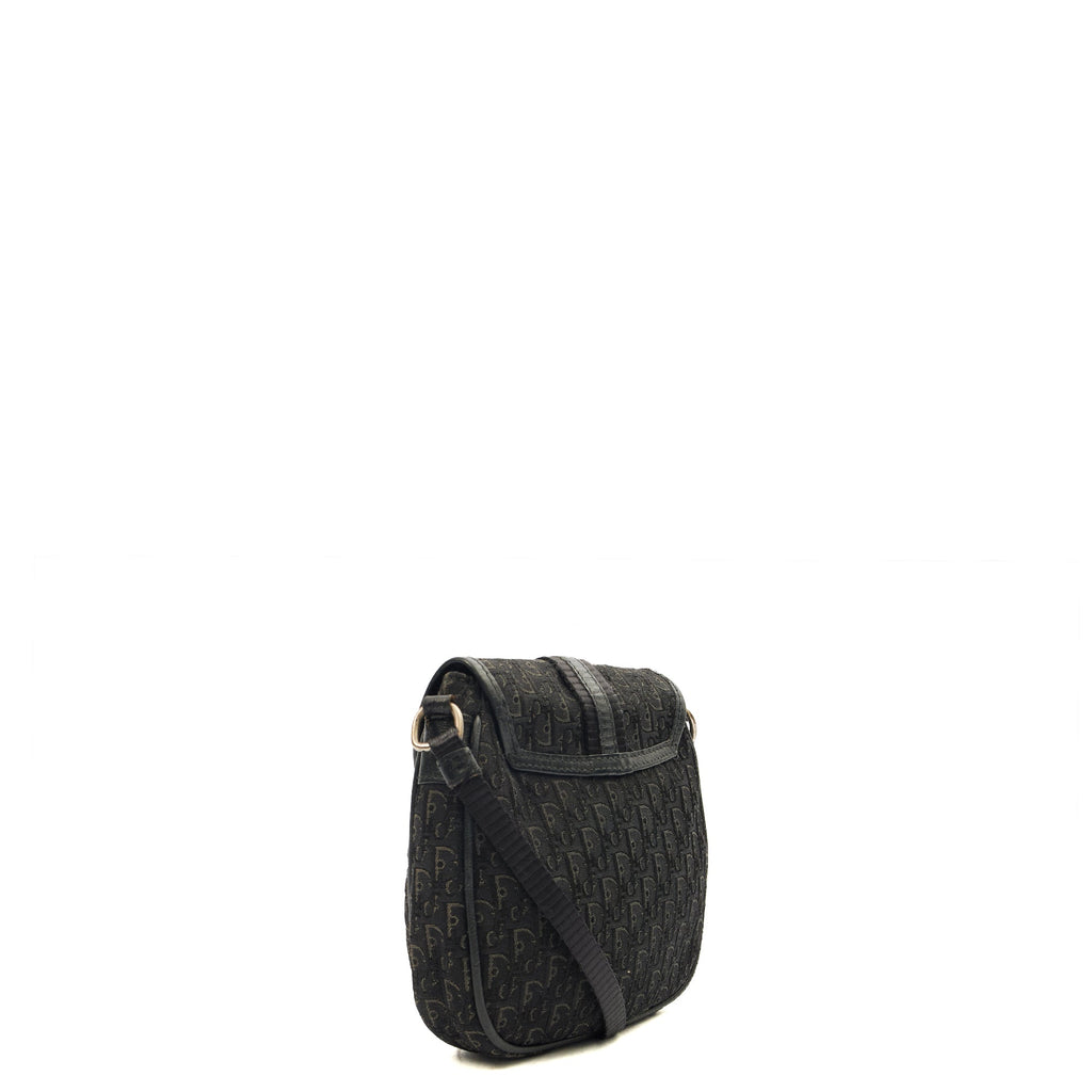 Christian Dior Cross Body Trotter Pouch in Black, Diorissimo Canvas — Side View