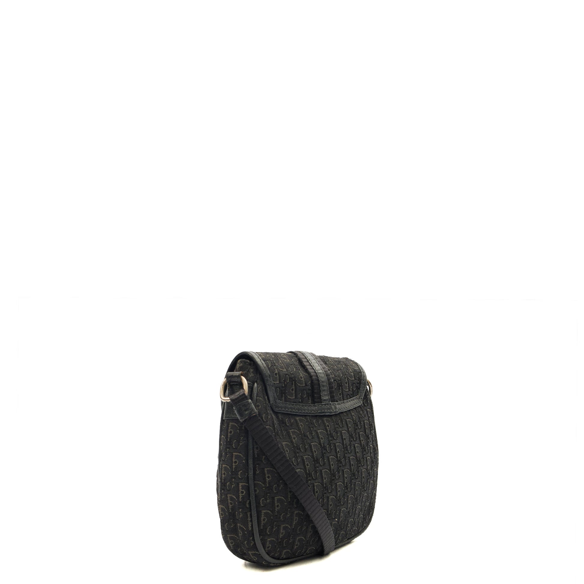 Christian Dior Cross Body Trotter Pouch in Black, Diorissimo Canvas — Side View