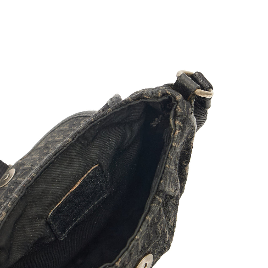 Christian Dior Cross Body Trotter Pouch in Black, Diorissimo Canvas — Detail View