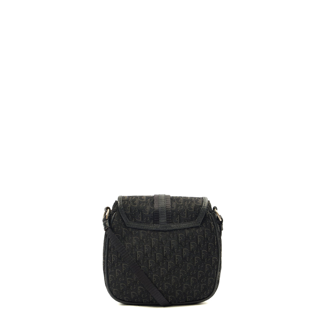 Christian Dior Cross Body Trotter Pouch in Black, Diorissimo Canvas — Back View