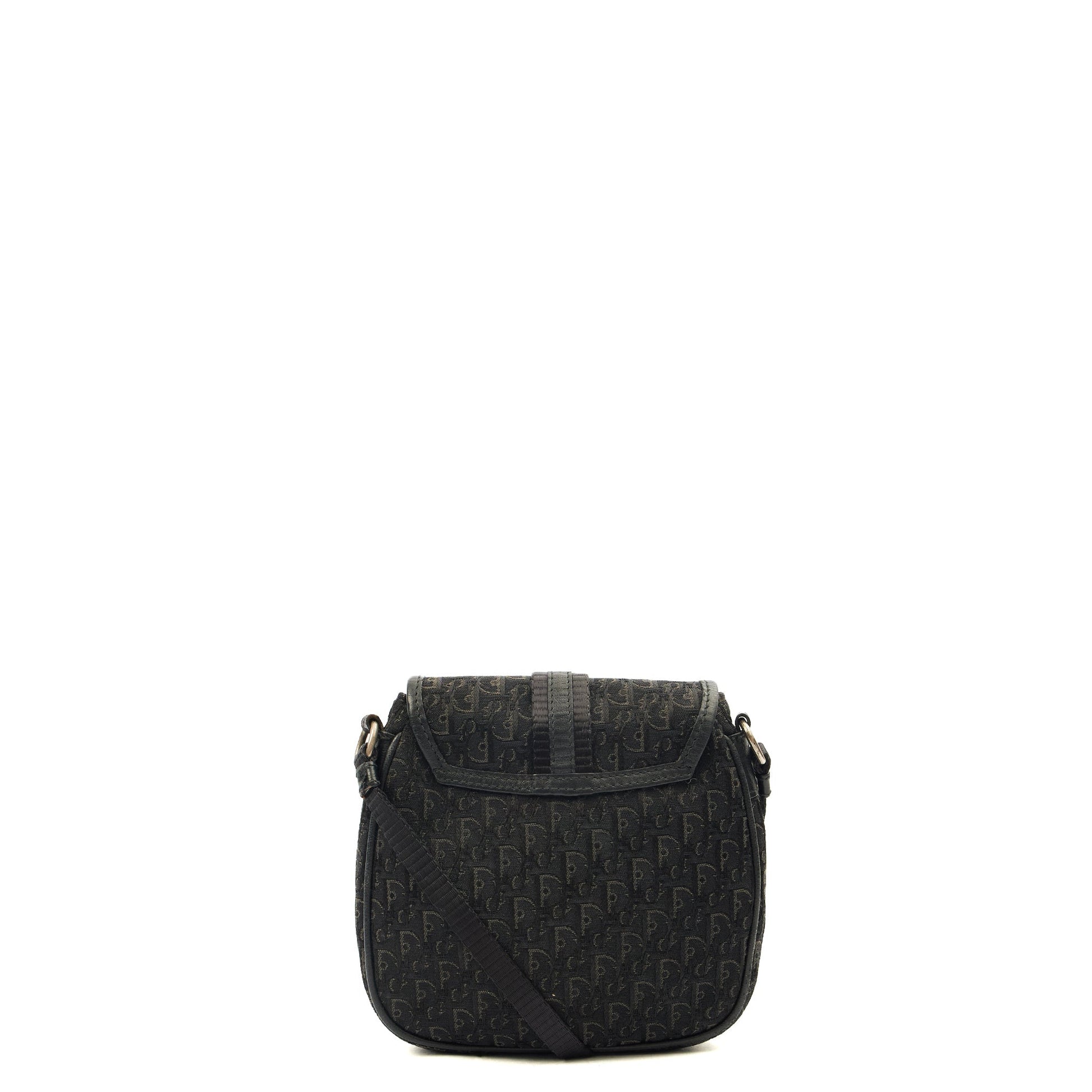 Christian Dior Cross Body Trotter Pouch in Black, Diorissimo Canvas — Back View