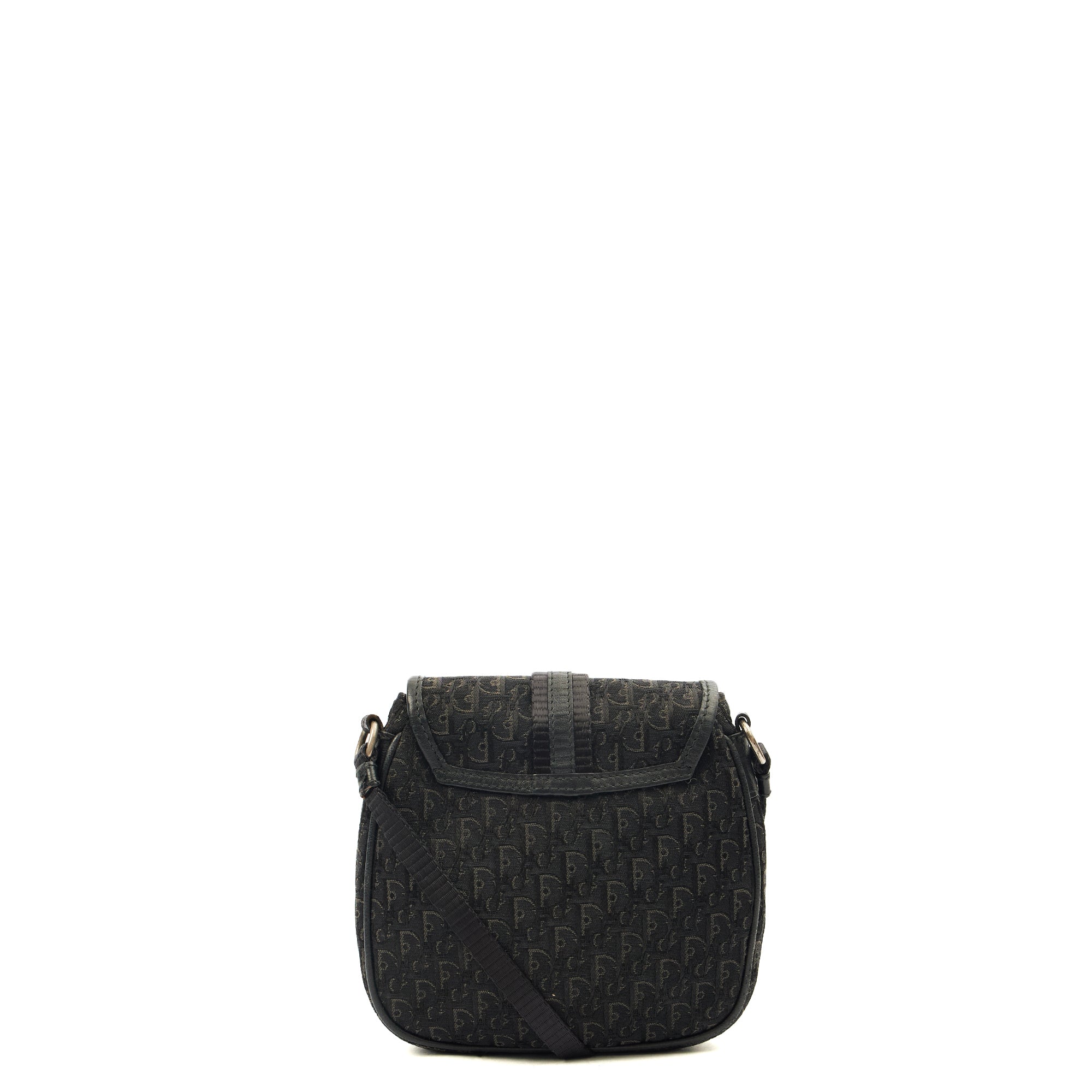Christian Dior Cross Body Trotter Pouch in Black, Diorissimo Canvas — Back View