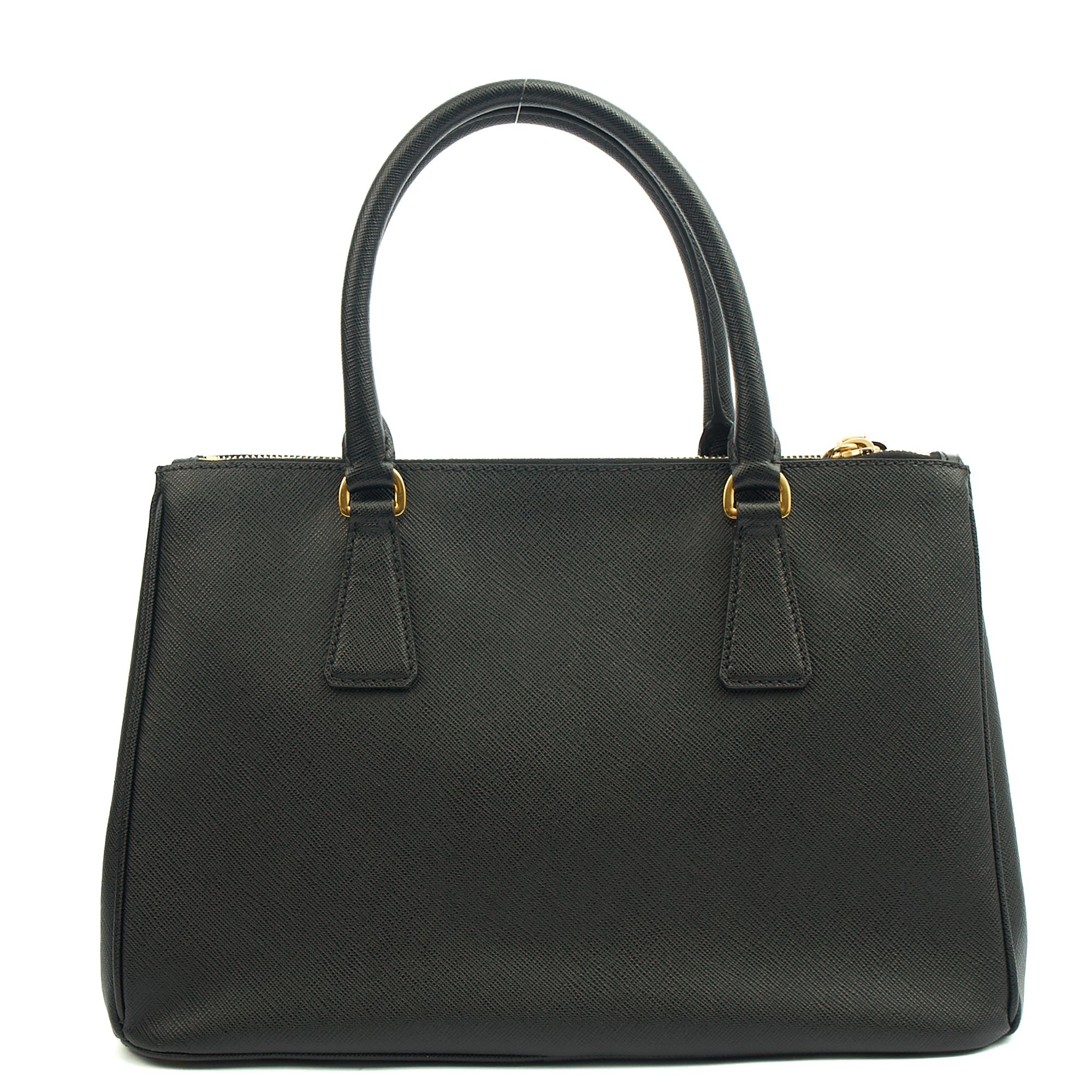Prada Tote Galleria - Medium Double Zip Tote in Black, Saffiano Leather — Back View