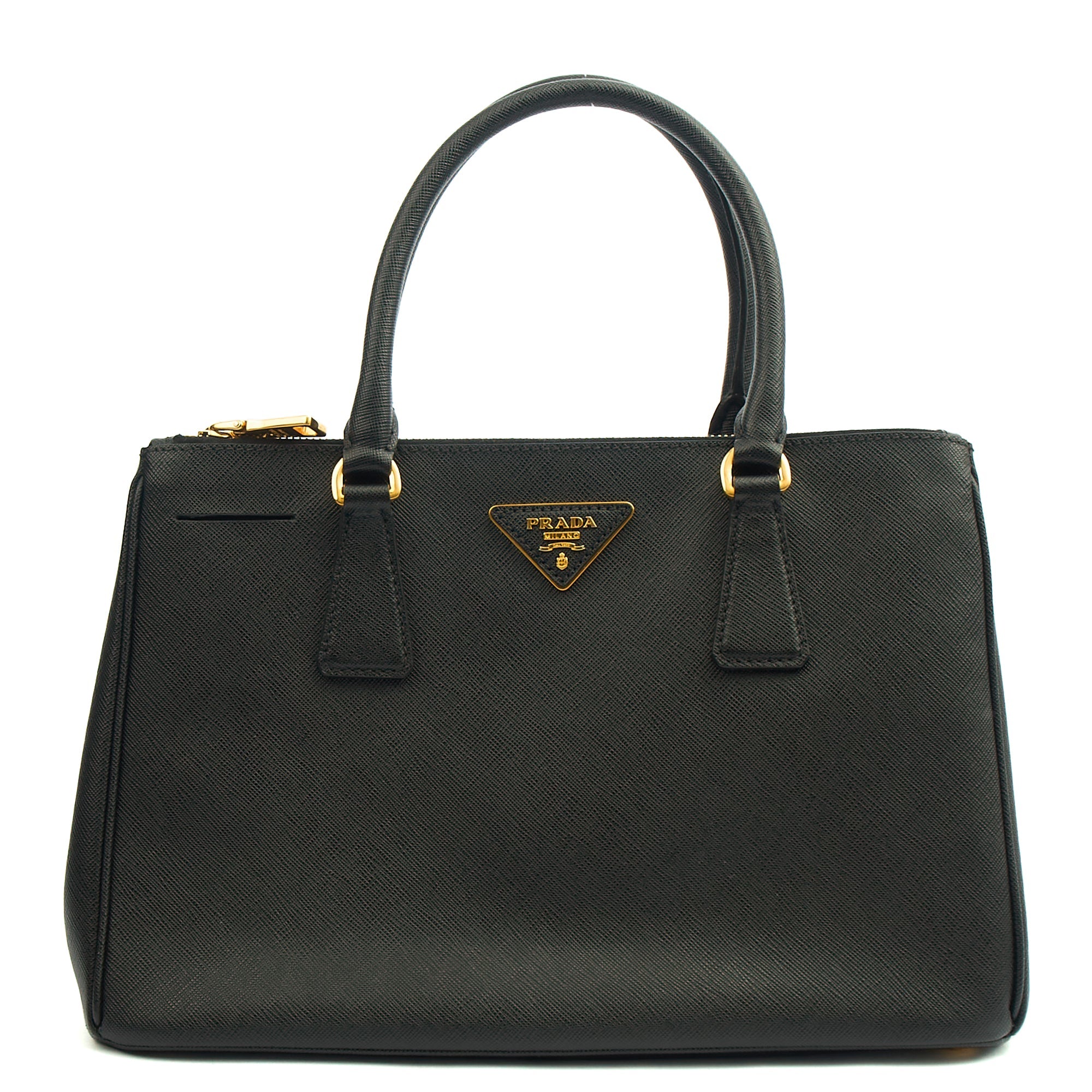 Prada Tote Galleria - Medium Double Zip Tote in Black, Saffiano Leather — Front View