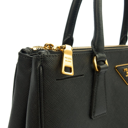 Prada Tote Galleria - Medium Double Zip Tote in Black, Saffiano Leather — Detail View