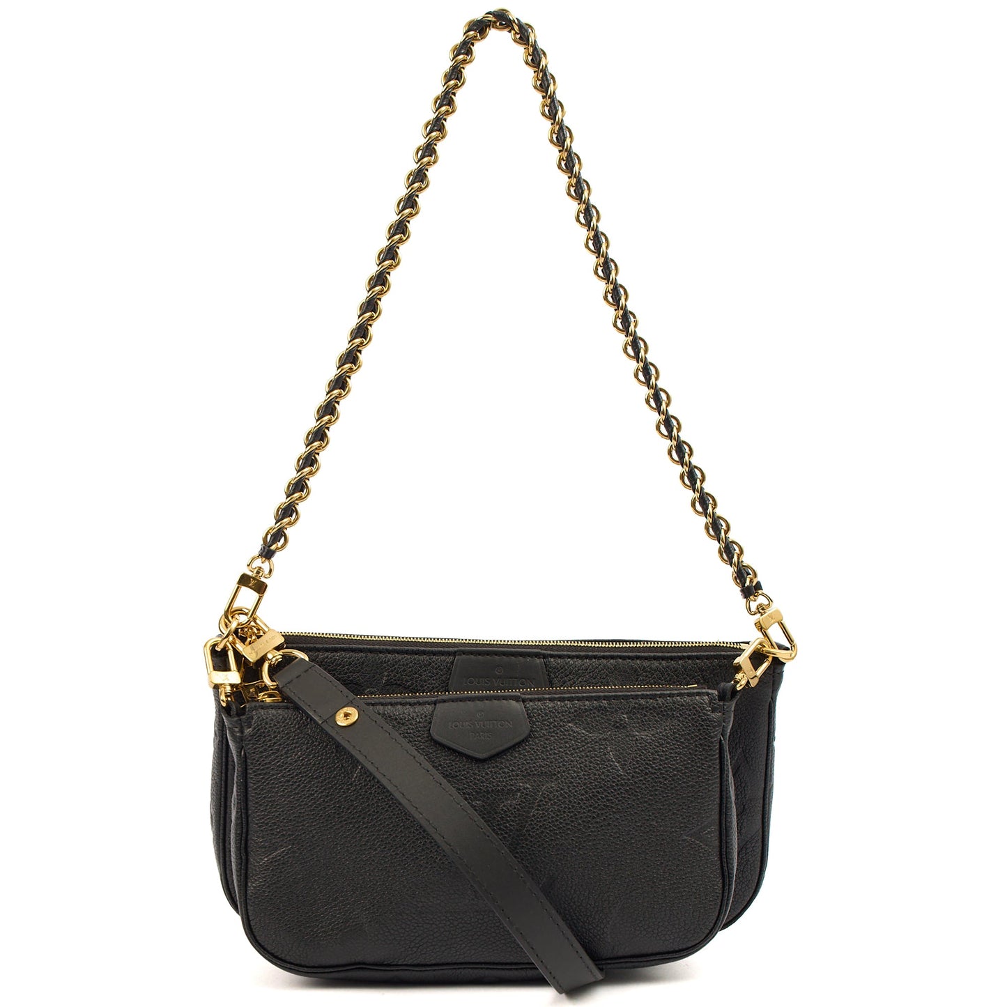Louis Vuitton Cross Body Multi Pochette Accessoires in Black, Empreinte Leather — Front View