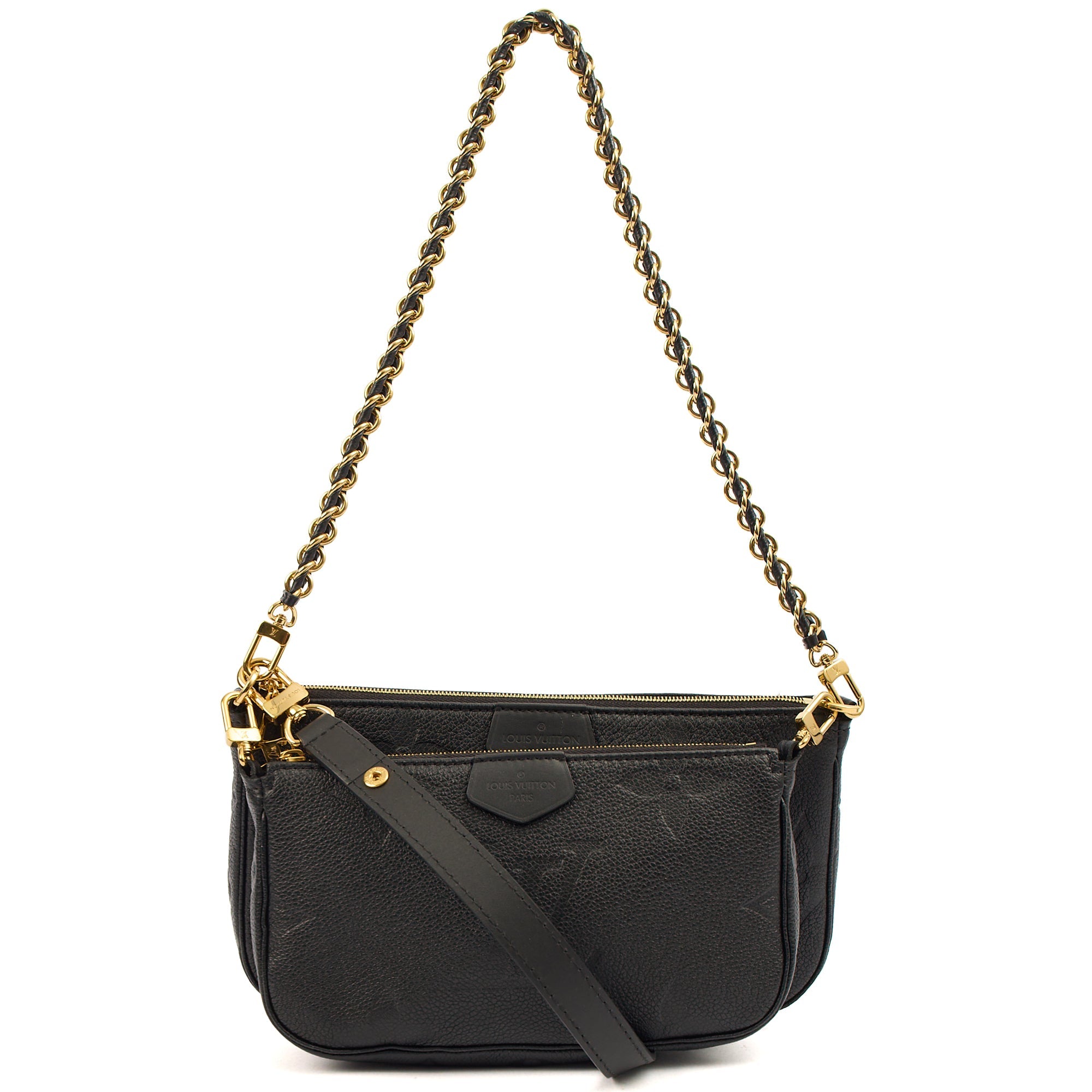 Louis Vuitton Cross Body Multi Pochette Accessoires in Black, Empreinte Leather — Front View