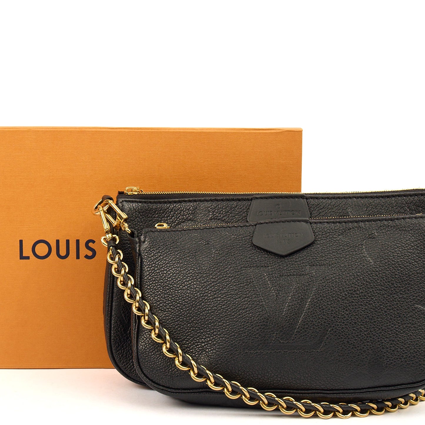 Louis Vuitton Cross Body Multi Pochette Accessoires in Black, Empreinte Leather — Side View