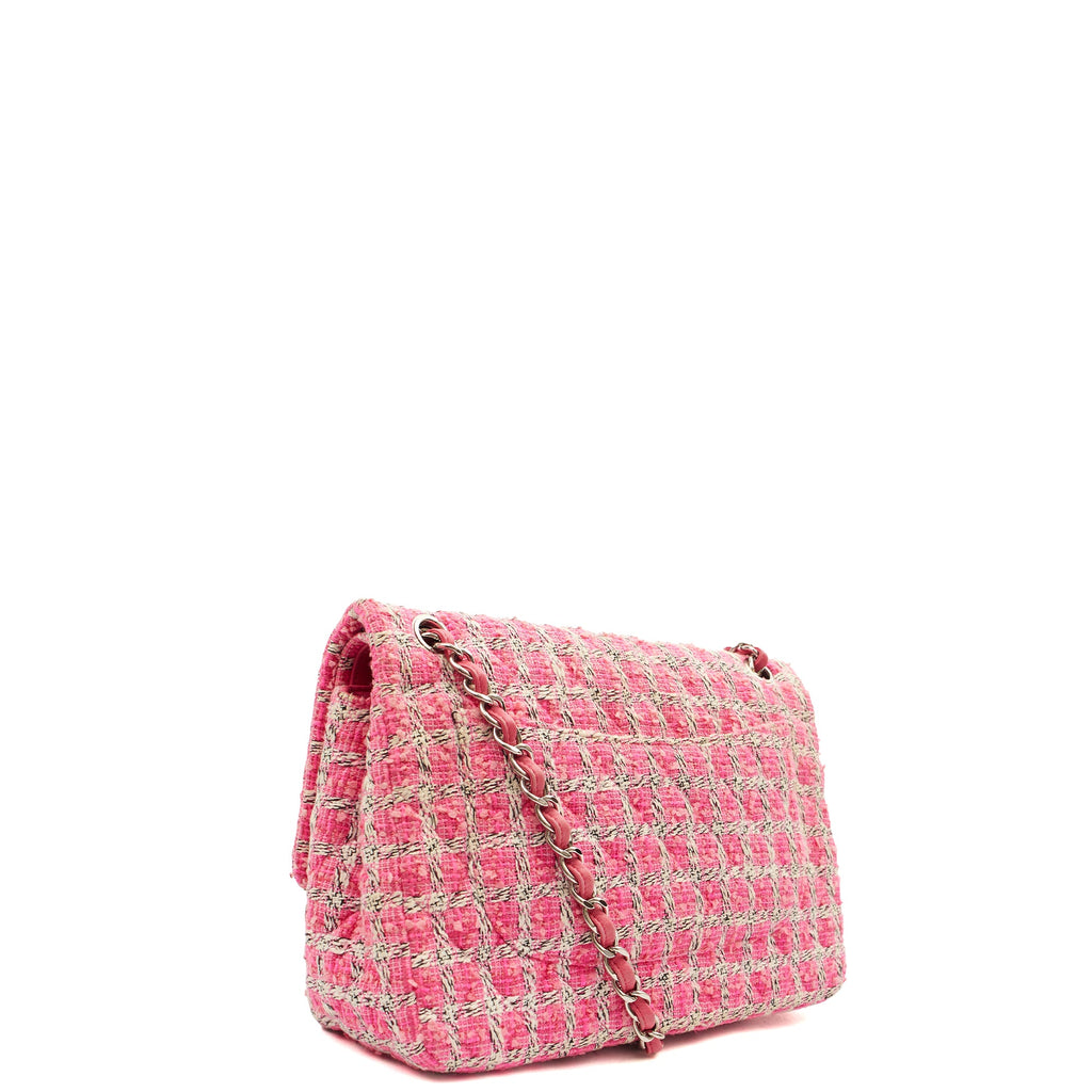 Chanel Shoulder Bag Classic Double Flap - Large in Pink, Tweed — Top View