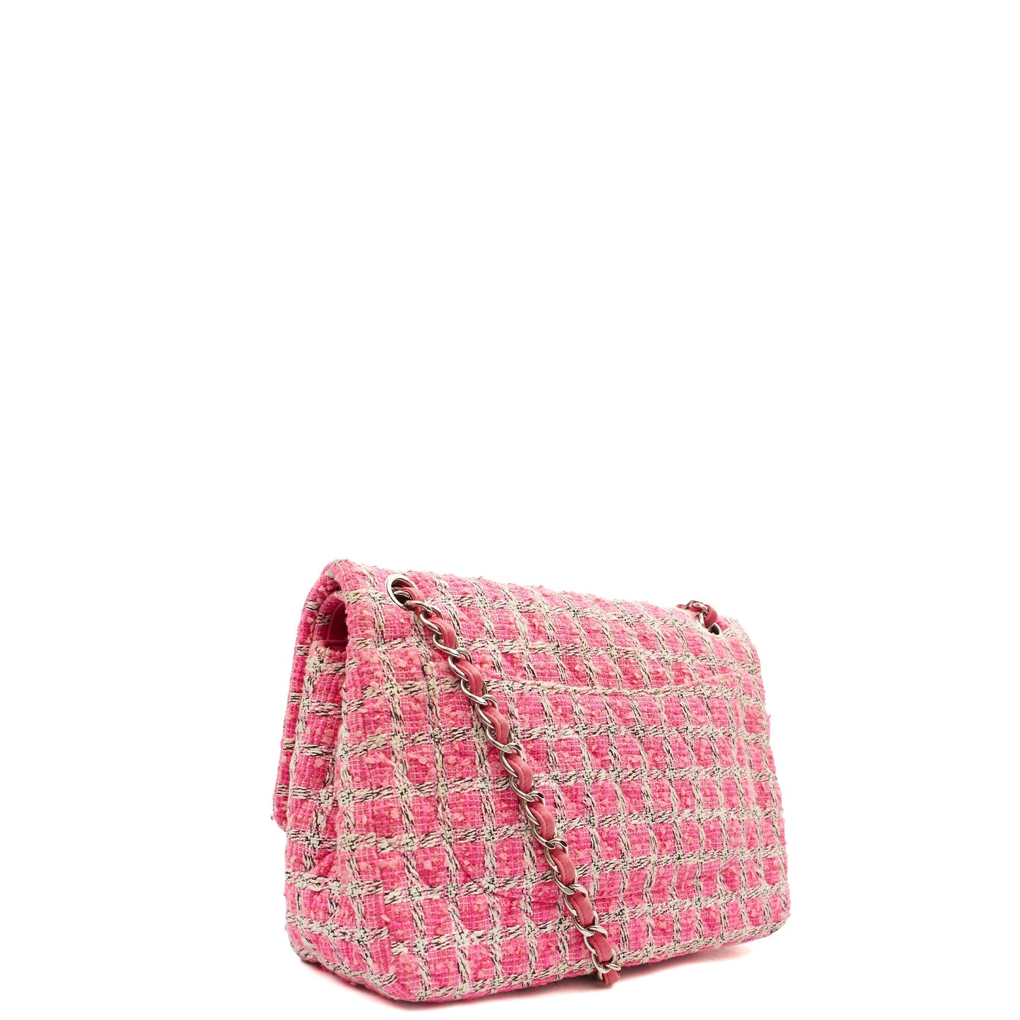Chanel Shoulder Bag Classic Double Flap - Large in Pink, Tweed — Top View