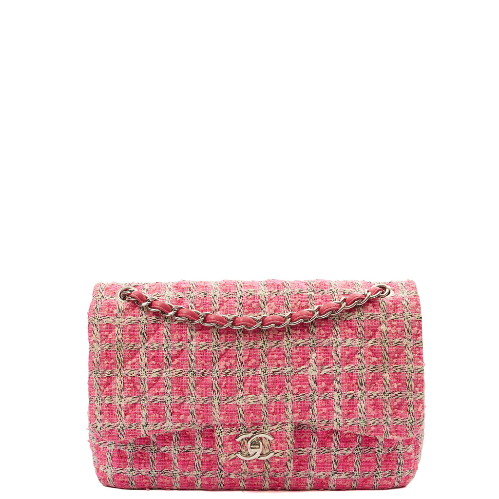 Chanel Shoulder Bag Classic Double Flap - Large in Pink, Tweed — Front View