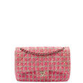Chanel Shoulder Bag Classic Double Flap - Large in Pink, Tweed — Front View