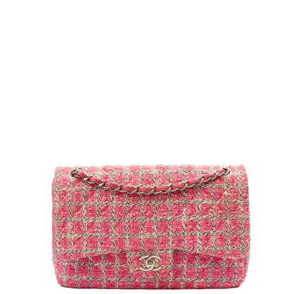 Chanel Shoulder Bag Classic Double Flap - Large in Pink, Tweed — Front View