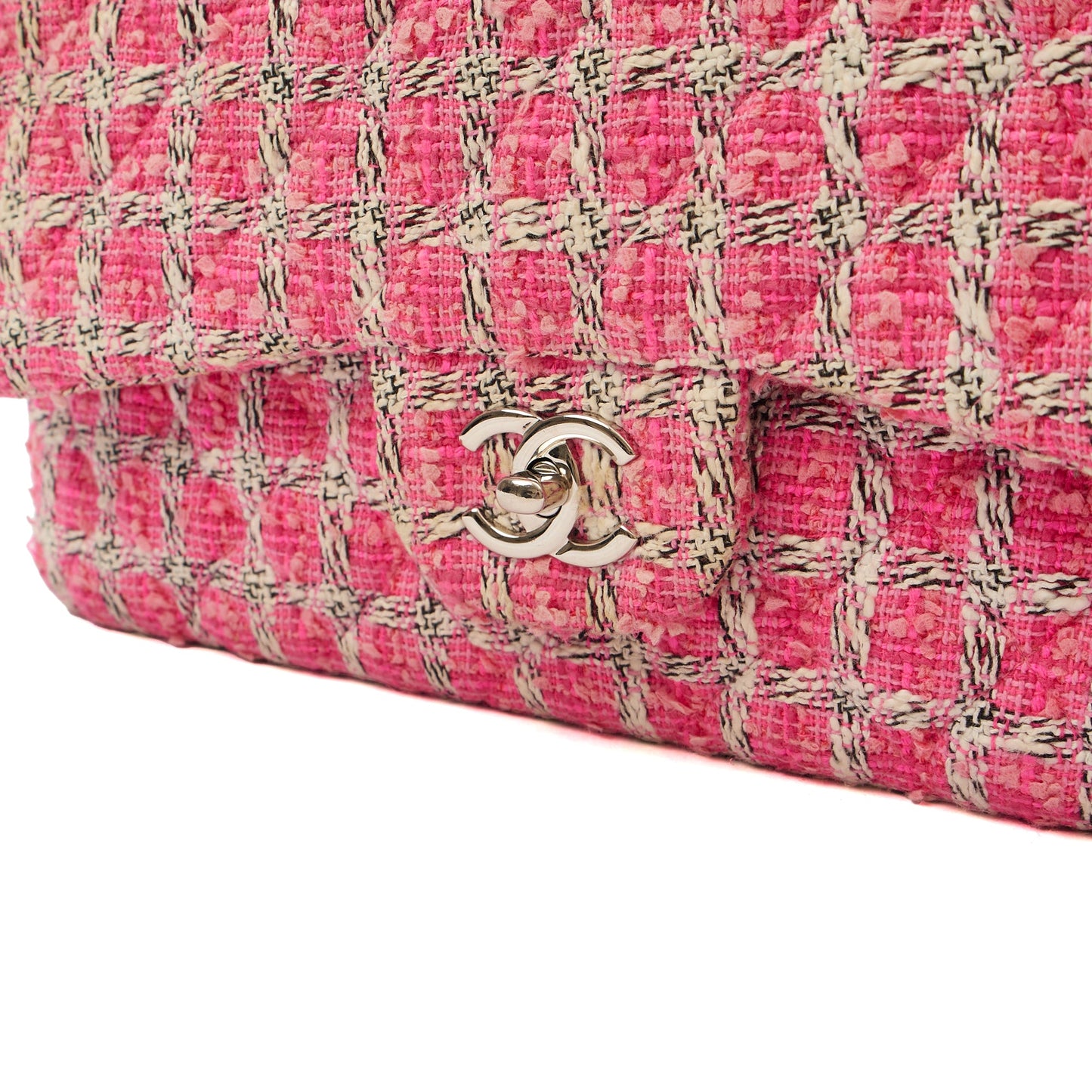 Chanel Shoulder Bag Classic Double Flap - Large in Pink, Tweed — Back View