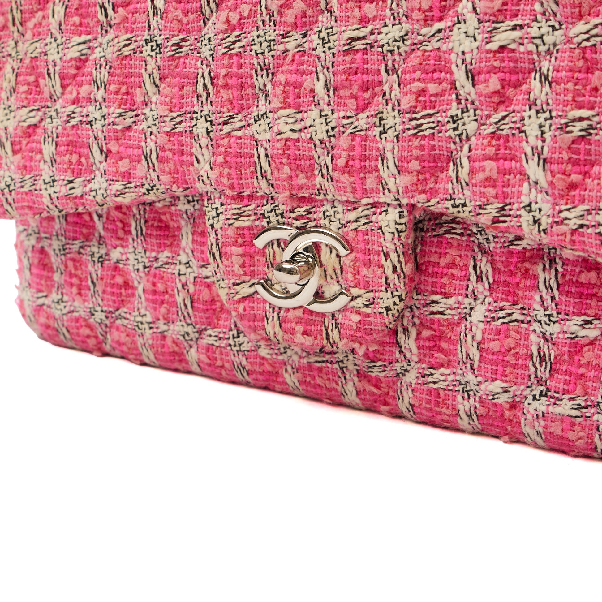 Chanel Shoulder Bag Classic Double Flap - Large in Pink, Tweed — Back View