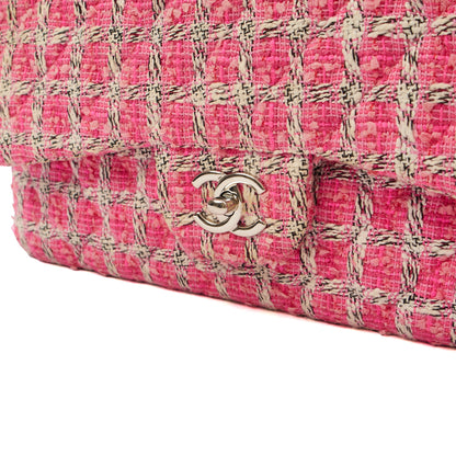 Chanel Shoulder Bag Classic Double Flap - Large in Pink, Tweed — Back View
